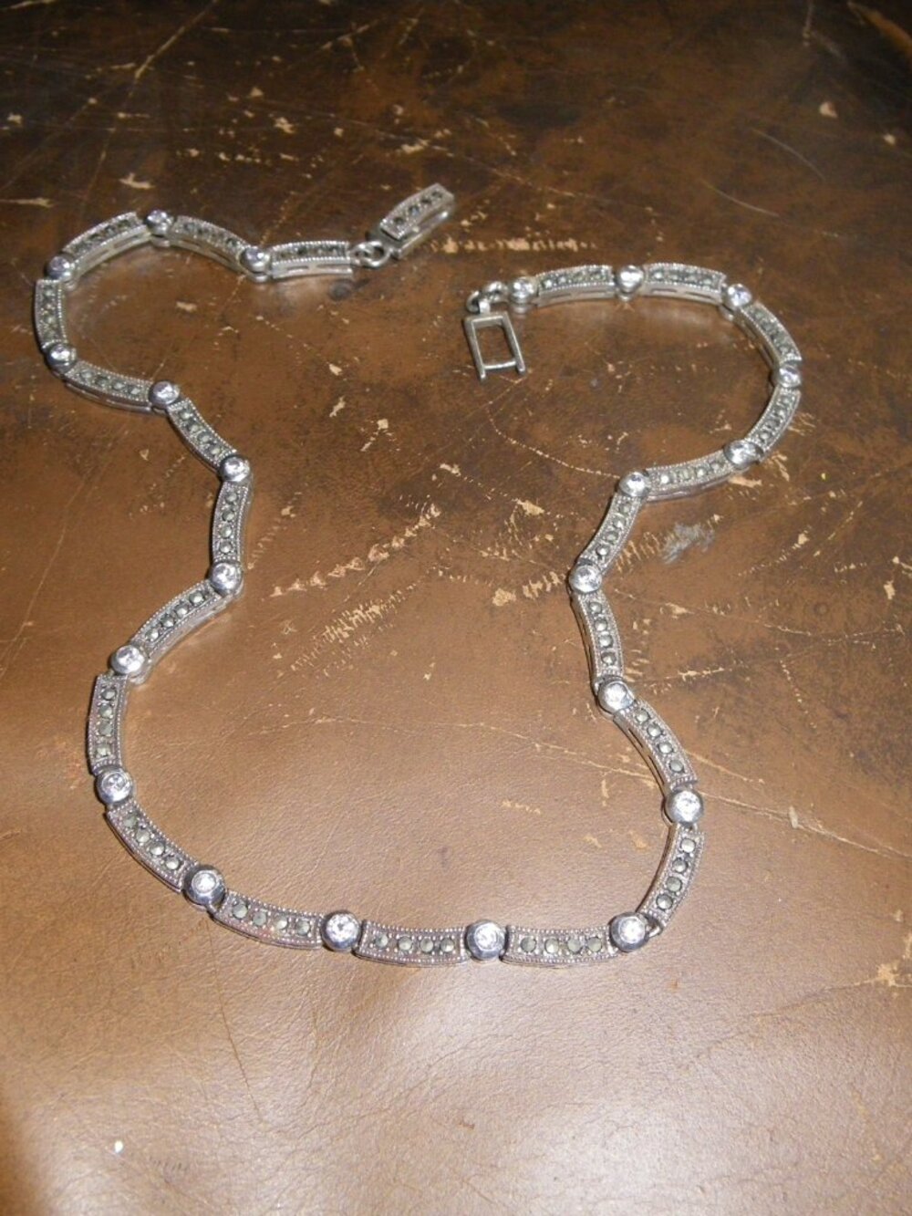 Women’s Sterling Silver Thick Linked Necklace w/ Marcasite Smoke Quartz Accents - Picture 3 of 4